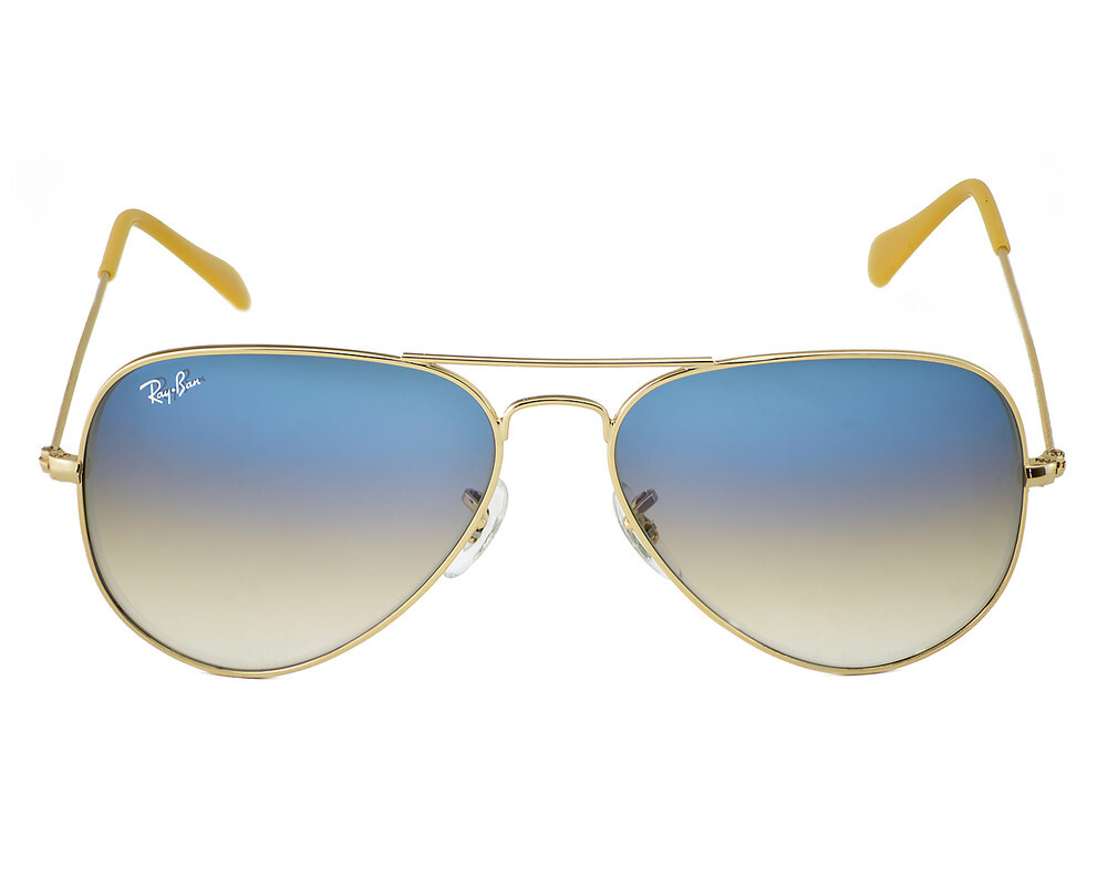 Ray-Ban Sunglasses RB3025 Aviator Gradient Gold Frame Light Blue Lenses 58mm
