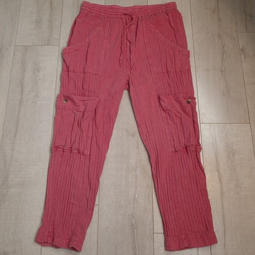 Free People Feelin Good Utility Pull-On Pants Pink Linen Blend sz m