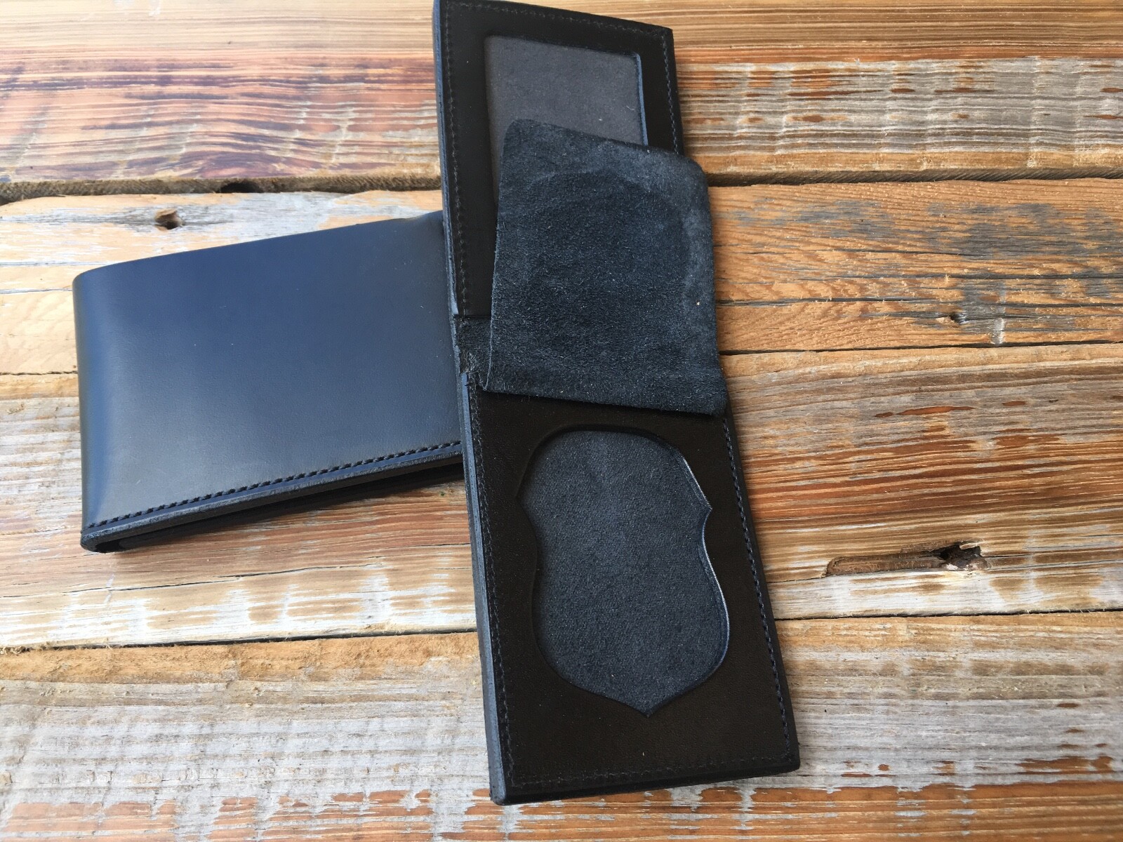 Vintage Tex Shoemaker Police Fire Shield Badge and ID Wallet Black Leather