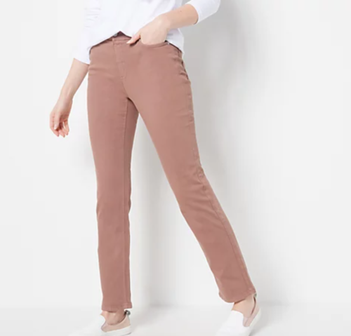 Denim & Co. Easy Stretch Color Regular Straight-Leg Jeans Maple Brown 8R A470229 - Picture 1 of 6