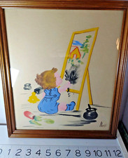 VTG Hand painted Nursery Print Baby Children s Room Signed Nell Mid Century