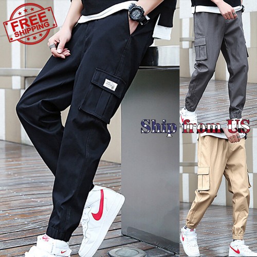 Men's Fashion Cargo Joggers Pants Multi Pockets Sweatpants Chino Combat Trousers