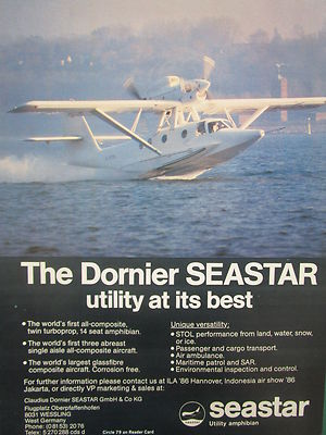 5/1986 PUB SEAPLANE DORNIER SEASTAR CD2 AMPHIBIOUS AIRCRAFT SEAPLANE ORIGINAL AD