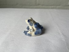 Vintage Blue & White Ceramic Frog Figurine Possibly Delft Holland