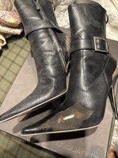 Dsquared2 Women’s NEW In Box Super High Heel Pointy Toe Distressed Black Boots