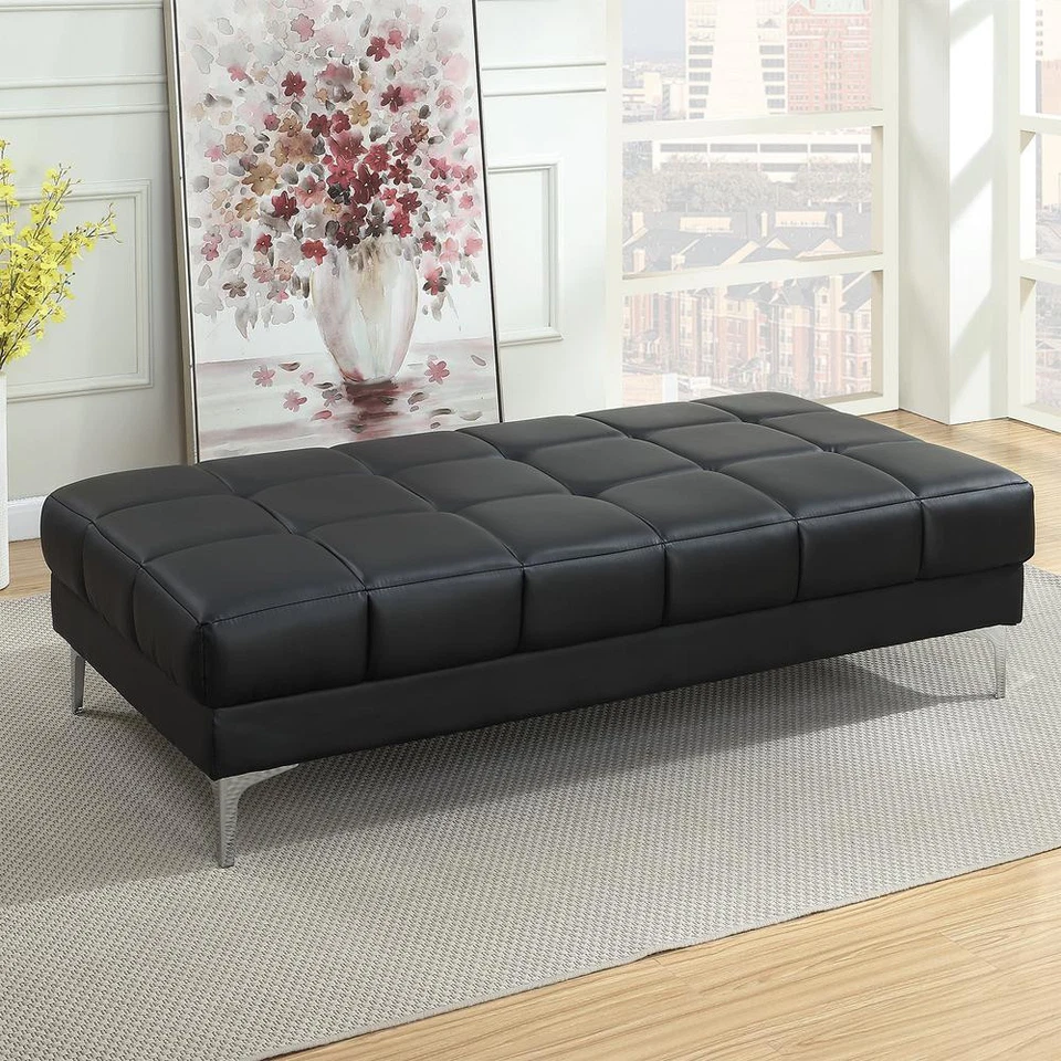 Poundex Tufted Faux Leather Cocktail Ottoman in Black Color, 66" W x 33" D x... - Image 3 of 4