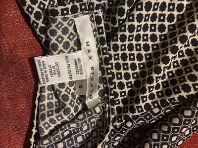 Max Studio Blouse Womens S Geometric Print Long Sleeve Keyhole Back Black White