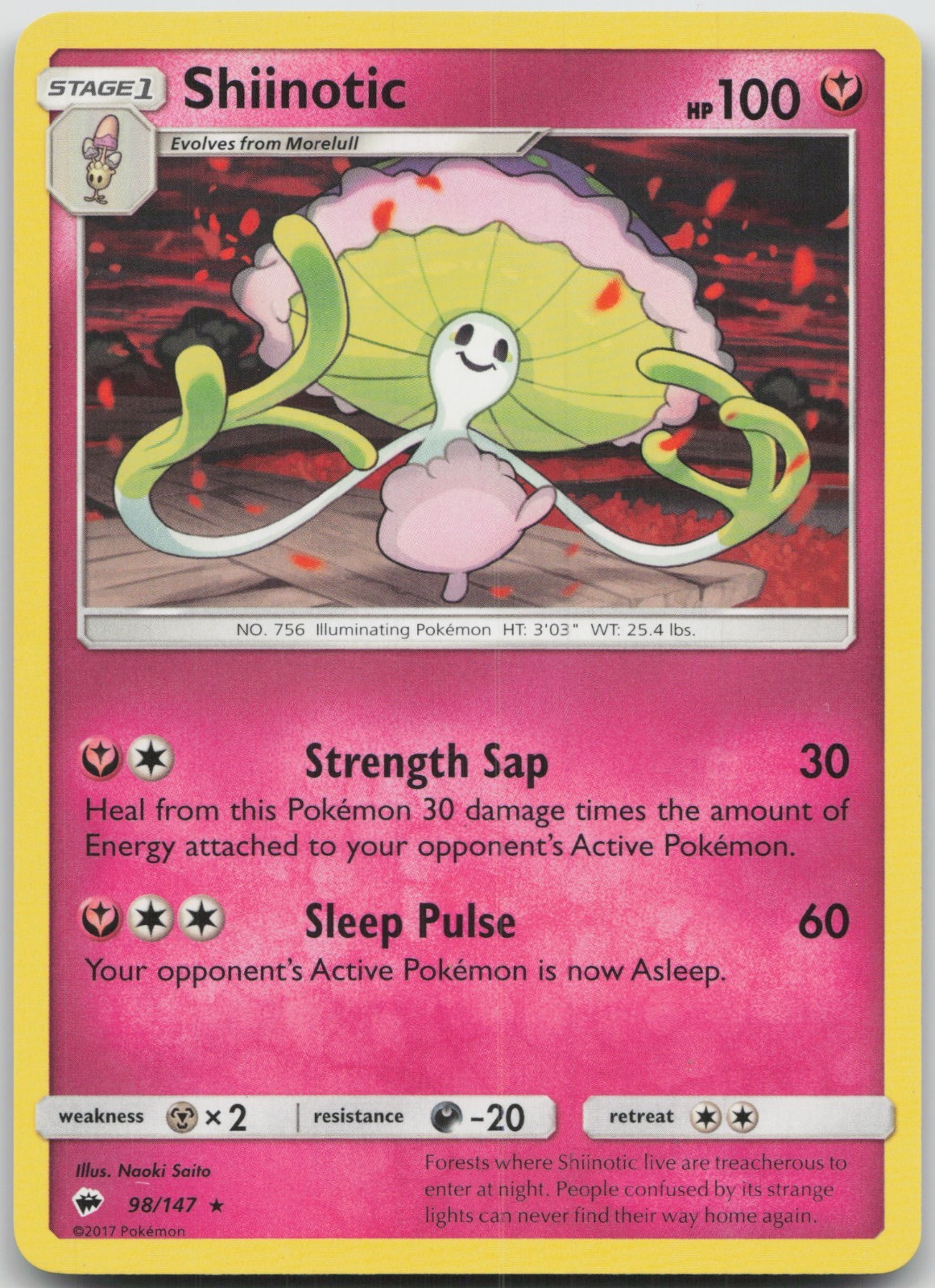 Shiinotic 98/147 Rare Burning Shadows Pokemon Near Mint