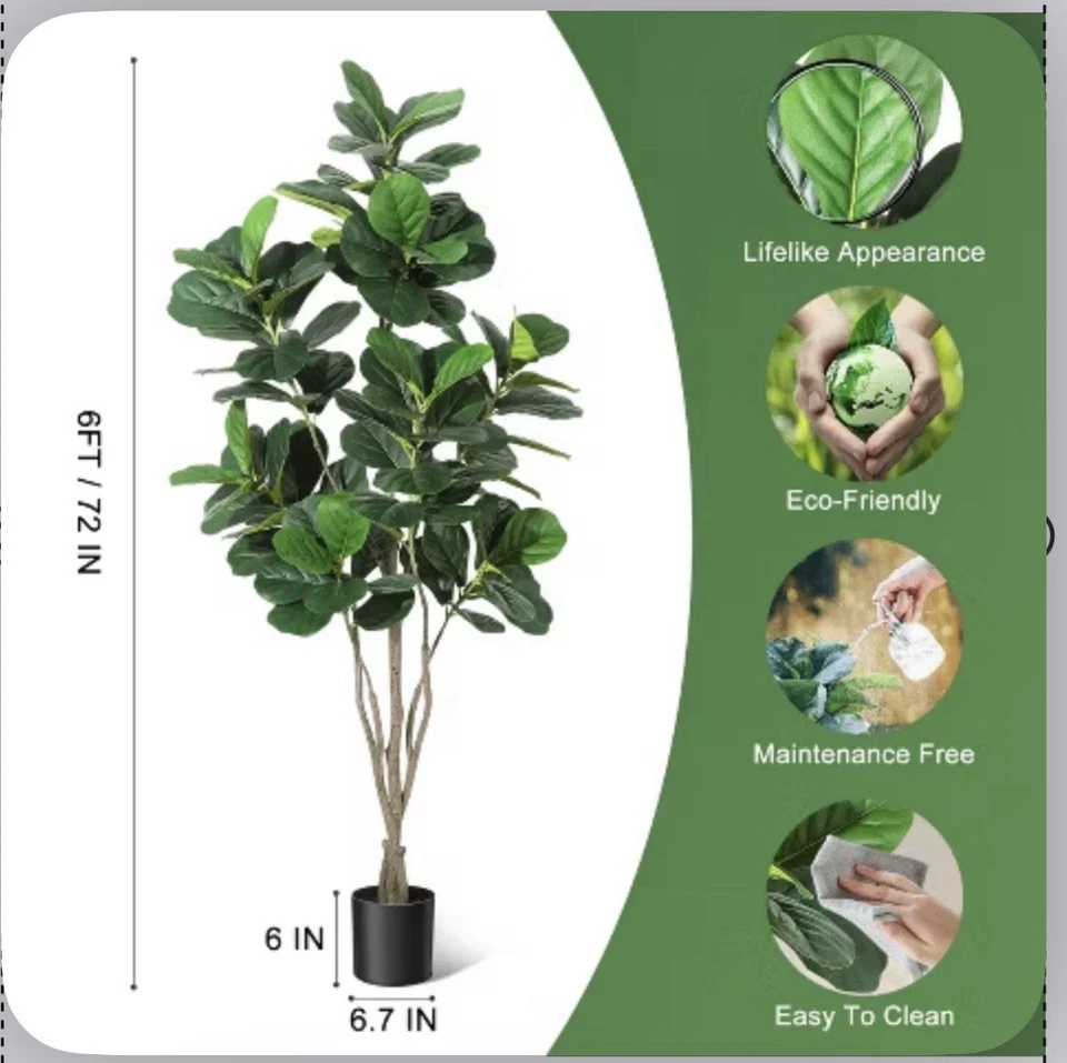 Planta de piso sintético árbol artificial hoja violín con maceta negra Foto 2 de 3