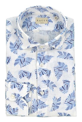 XACUS Men's Palm Blue White Linen Shirt 61586.001 748ML WASHED SHIRT