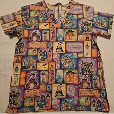 Cherokee Halloween womens size Large scrub top VGUC