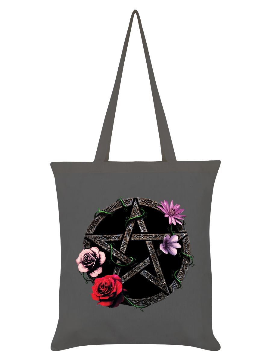 Requiem Collective Floral Pentagram Tote Bag Graphite Grey 38x42cm
