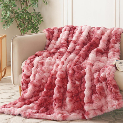 Cozy Tie Dye Magenta Faux Fur Throw Blanket for Couch & Sofa, 60x80 Inches