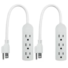 2 Multi Plug Extension Cord 3 Outlet Power Strip Grounded Adapter 1ft ETL Listed