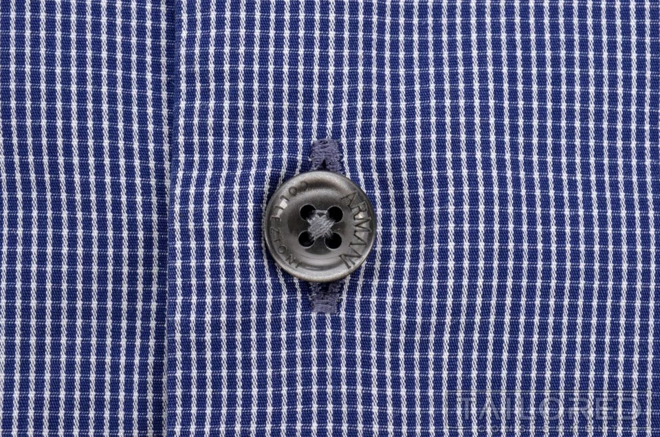 Camisa de vestir informal ARMANI COLLEZIONI azul a cuadros 100 % algodón para hombre - XXL 2XL Foto 3 de 4