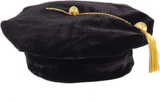 UIALECG Doctoral Graduation Tam Phd Black Velvet with Gold Bullion Tassel, 8-Sid