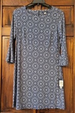 Tommy Hilfiger Medallion Daisy Chain 3/4 Bell Slv Dress Navy Blue White 12 NWT