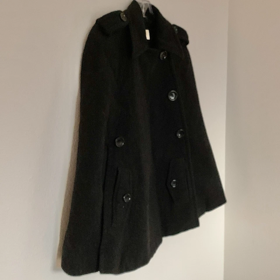 Poncho Abrigo Michael Kors Mujer Pequeño Negro Mezcla Lana Doble Pecho Capa Foto 3 de 4