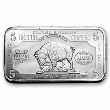 5 oz Silver Bar - 1901 $10 Bison Note 81.01 per troy oz