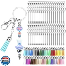 Draupnir 36 Pcs Beadable Keychains Bars, Silver Beadable Keychain Bars Bulk B