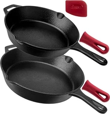 Cuisinel Cast Iron Skillets Set Pre-Seasoned 2-Piece Pan 10" 12" 2 PACK - Black
