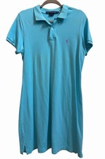 Ralph Lauren Sport Dress Women's Large  Blue Pique Polo Beach Pony Preppy