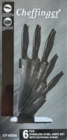 Cheffinger Messer-Set 6 Tlg. MesserstäNder Drehbar Messer Messerblock Schwarz