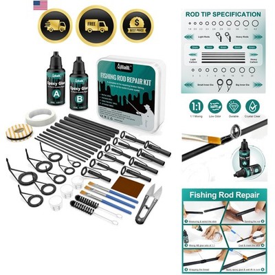 Fishing Rod Repair Kit Complete Supplies Set for Tips Eyelets Epoxy Thread