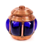 Antique Sweets Jar Arts Crafts Copper Blue Bubble Blown Glass h12cm Circa 1900s
