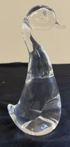 Vintage Steuben Stamped Crystal Standing Duck/Swan Figurine Clear Glass Birds