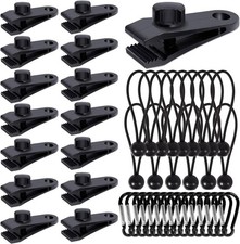 45Pcs Tarp Clips Heavy Duty Lock Grip with Carabiner Clips and Bungee Cords Set