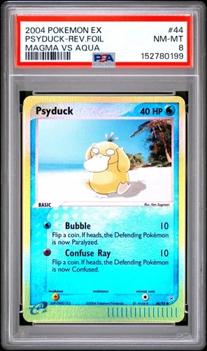 2004 POKEMON EX TEAM MAGMA VS TEAM AQUA #44 PSYDUCK-REVERSE FOIL PSA 8
