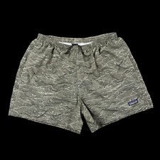 VTG Patagonia Baggies Shorts Fish Wave Print 4" Inseam Men's Large Green Lined