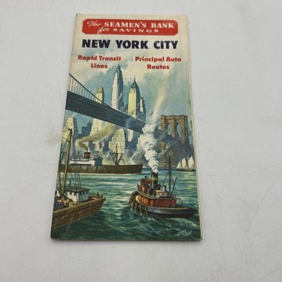 Vintage Seamen's Bank  Savings NY City Train Lines ans Auto routes. 
