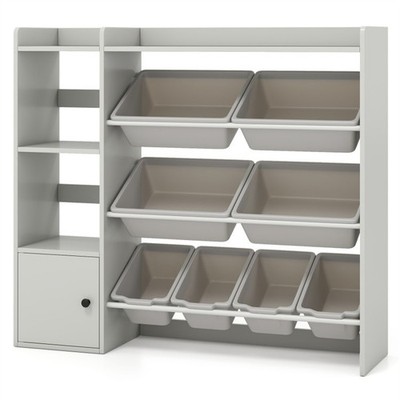 Kids Toy Organizer Grey 44''x12''x39.5'' 8 Storage Boxes Open Shelves Cabinet