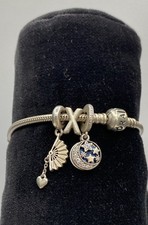 Pandora Sterling Silver Multi Charm Snake Roll Bracelet 22.3g