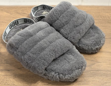 UGG Fluff Yeah Slide Charcoal Gray Sheepskin Slippers Kids Size 2 Slingback