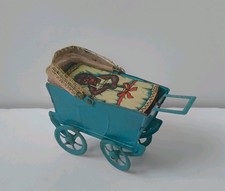 Vintage Tin toy doll pram two sided, made in Germany DRGM early 1900.RARE
