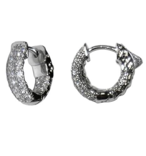 PAVE INSIDEOUT CLEAR CZ HOOP HUGGIE  EARRING 15MM-CHILDREN-BABIES-BRIDAL    - Picture 1 of 1