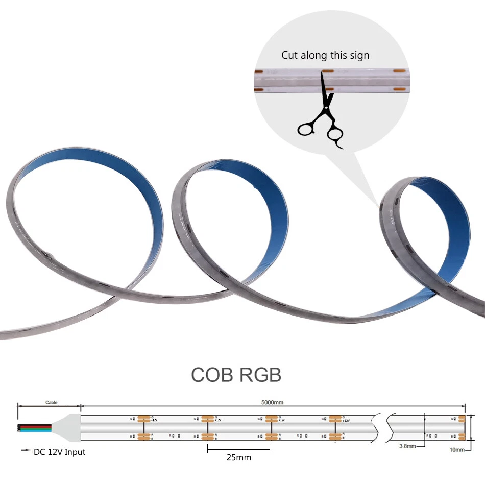 COB LED strip 756 LEDs/m DC12V RGB Flexible Led Strip High Density FOB Light - Image 3 of 4