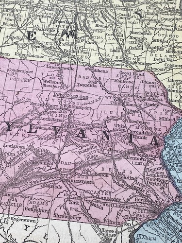 1853 Hand Colored Map NEW YORK, NEW JERSEY, PENNSYLVANIA, Railroad, Clean Map - Picture 4 of 11
