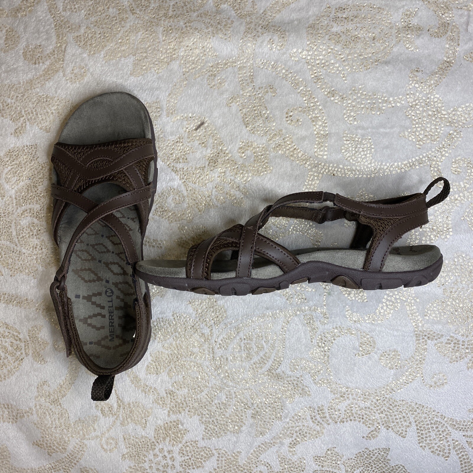Women's Merrell Brown Leather Sandals Shoes Open Toe Size 7
