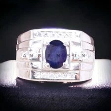 Blue Sapphire Gemstone With 925 Sterling Silver Ring For Men's #BL289