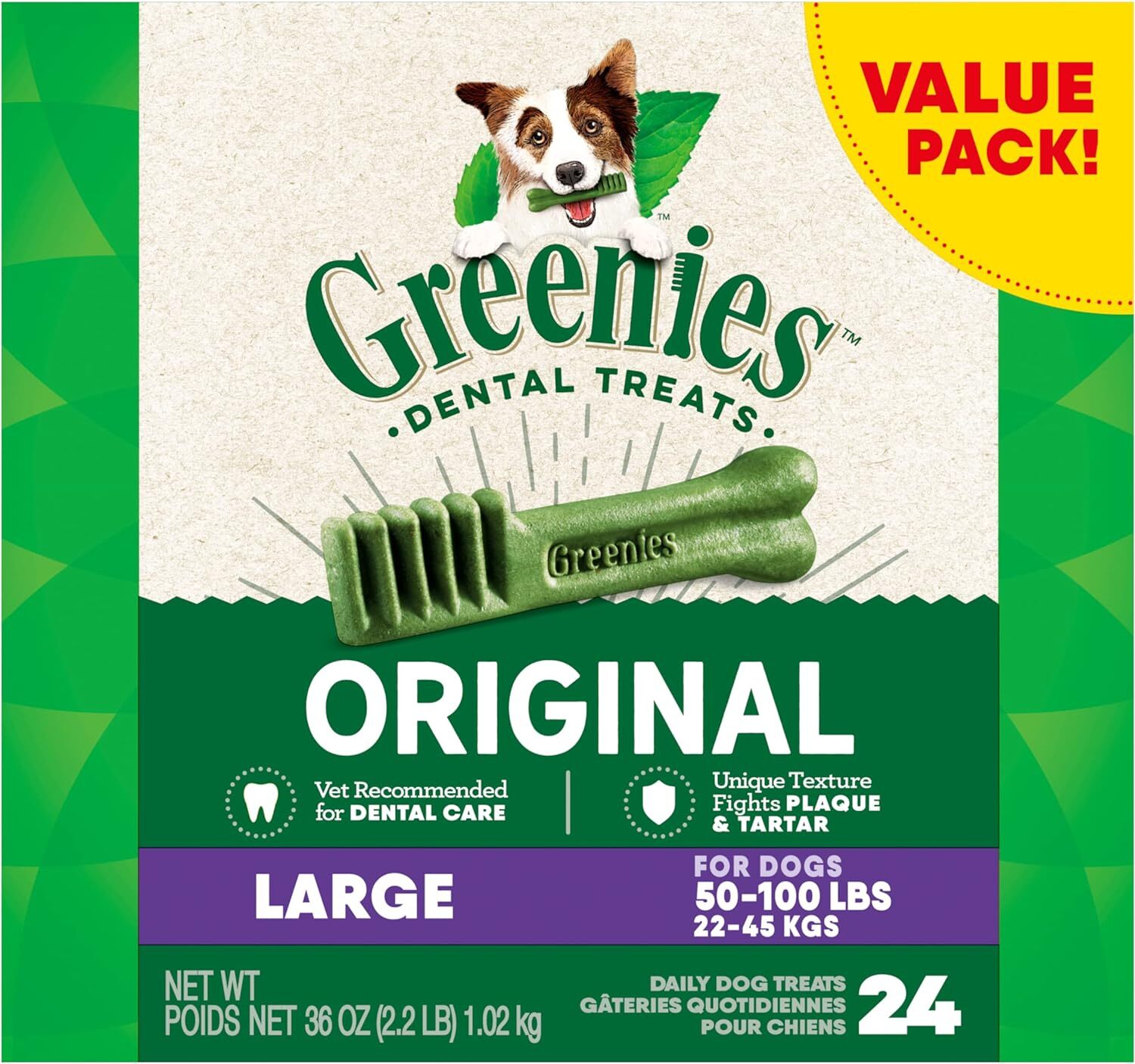 GREENIES Original LARGE Natural Dog Dental Care Chews ,36 oz