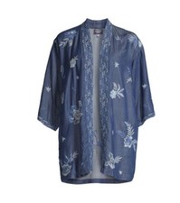 Johnny Was Workshop Denim Chambray Marbella Embroidered Kimono Boho XL