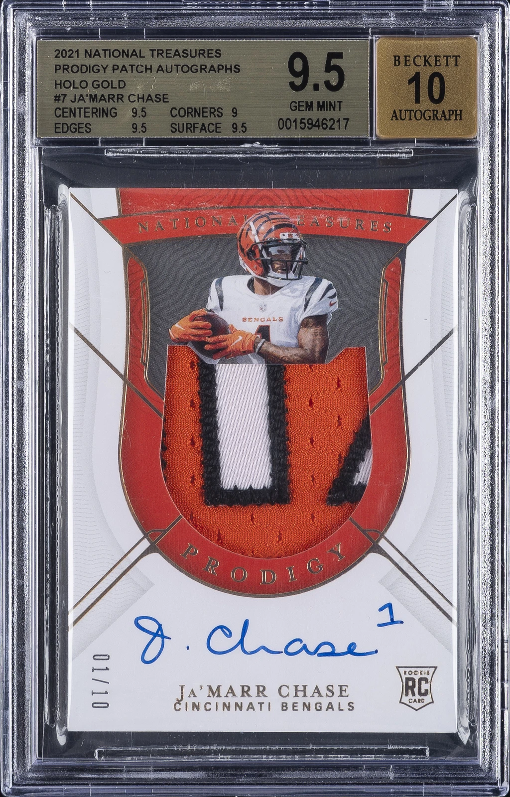 JaMarr Chase Panini National Treasures Prodigy Patch Autographs #JC Holo Silver