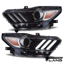 Pair LED Headlights For Ford Mustang 2015 2016 2017 Head Lamps Assembly DRL Sets