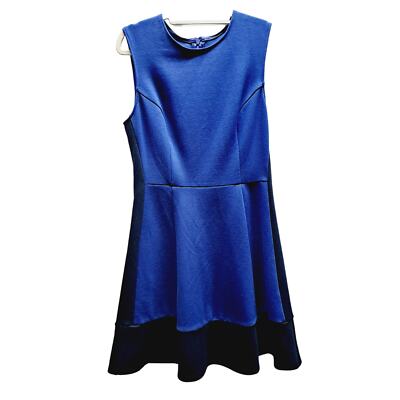 Royal Blue Navy Knee length sleeveless summer back zipper fit flare dress  Md | eBay