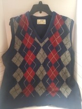 VTG Lord Jeff Sweater Vest Mens Large Blue V-Neck 100% Lambswool Made in USA