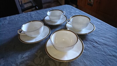 Gräf & Krippner Porzellan Selb Bavaria - 4 Kaffee Tassen Set - Art Déco Goldrand